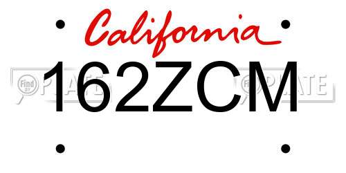 162ZCM California License Plate