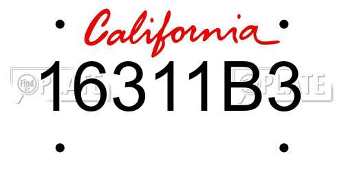 16311B3 California License Plate