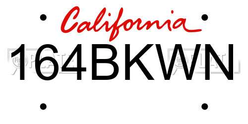 164BKWN California License Plate