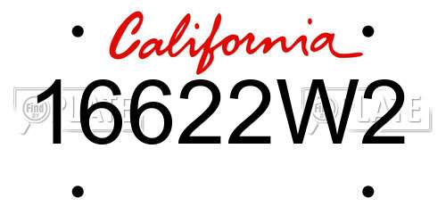 16622W2 California License Plate