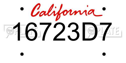 16723D7 California License Plate