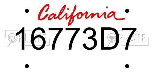 16773D7 California License Plate
