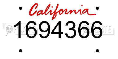 1694366 California License Plate