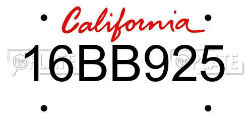 16BB925 California License Plate