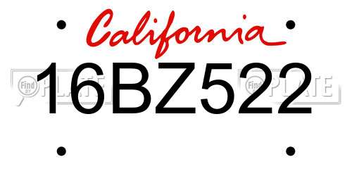 16BZ522 California License Plate