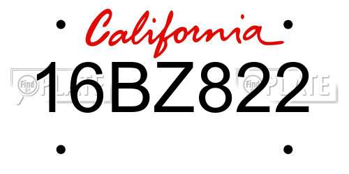 16BZ822 California License Plate