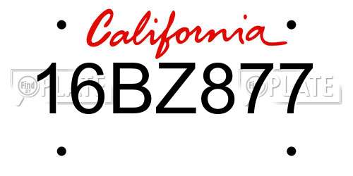 16BZ877 California License Plate