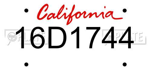 16D1744 California License Plate