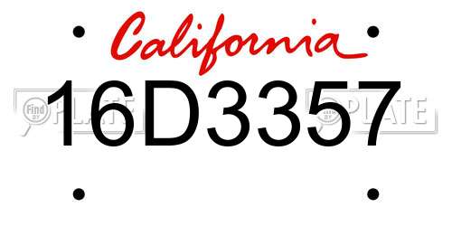 16D3357 California License Plate
