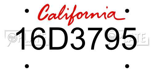 16D3795 California License Plate