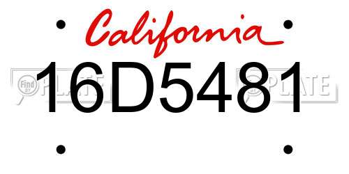 16D5481 California License Plate