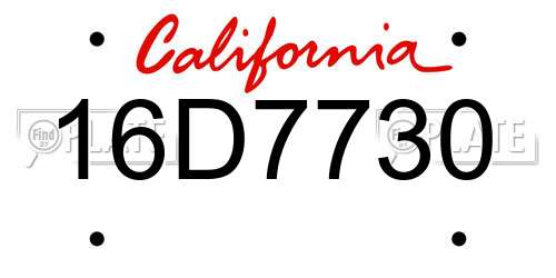 16D7730 California License Plate