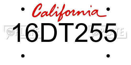 16DT255 California License Plate