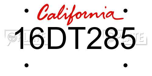16DT285 California License Plate
