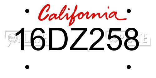 16DZ258 California License Plate