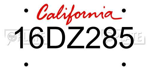 16DZ285 California License Plate