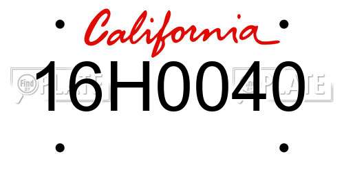 16H0040 California License Plate