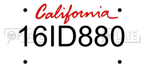 16ID880 California License Plate
