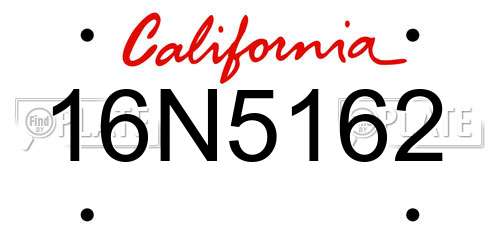 16N5162 California License Plate