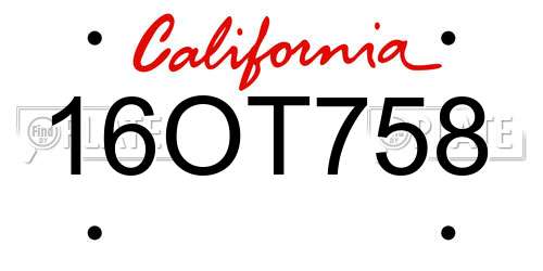 16OT758 California License Plate