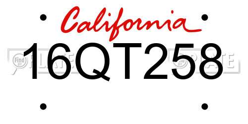 16QT258 California License Plate