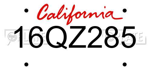 16QZ285 California License Plate