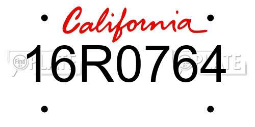 16R0764 California License Plate