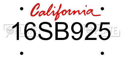 16SB925 California License Plate
