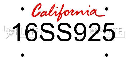 16SS925 California License Plate