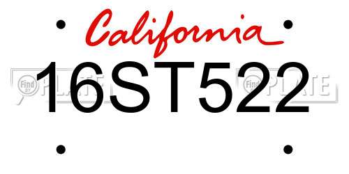 16ST522 California License Plate