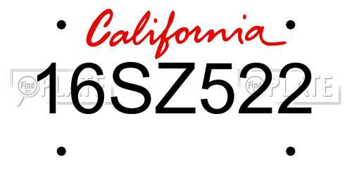 16SZ522 California License Plate