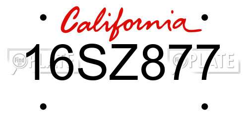 16SZ877 California License Plate