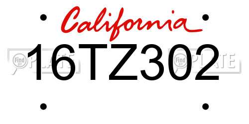 16TZ302 California License Plate
