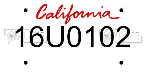 16U0102 California License Plate