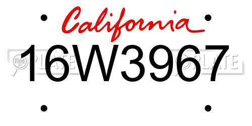16W3967 California License Plate