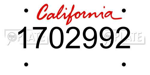 1702992 California License Plate