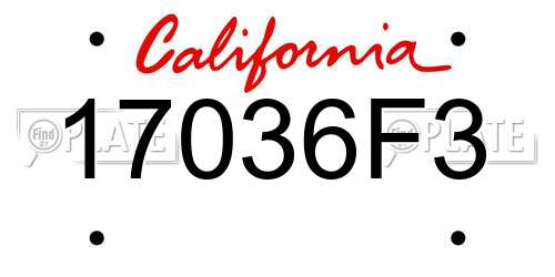 17036F3 California License Plate