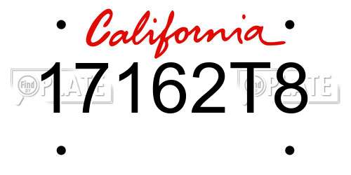 17162T8 California License Plate