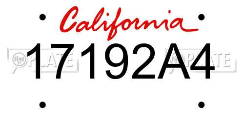 17192A4 California License Plate