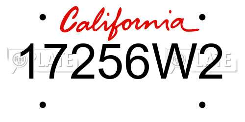 17256W2 California License Plate