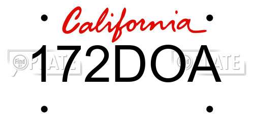 172DOA California License Plate