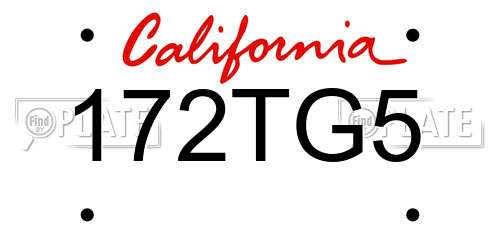 172TG5 California License Plate