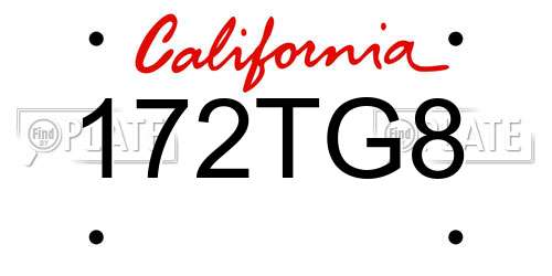 172TG8 California License Plate