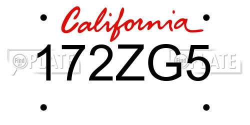 172ZG5 California License Plate