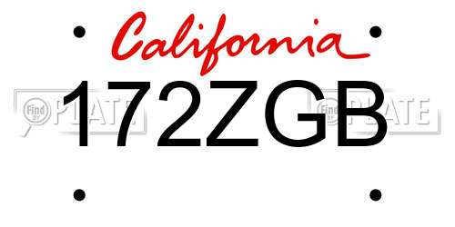 172ZGB California License Plate