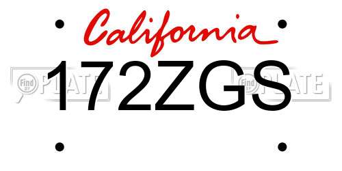 172ZGS California License Plate