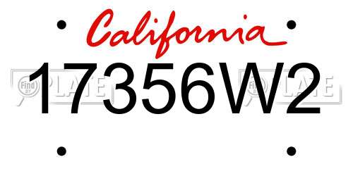 17356W2 California License Plate