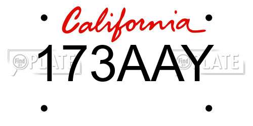 173AAY California License Plate