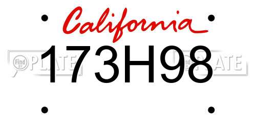 173H98 California License Plate
