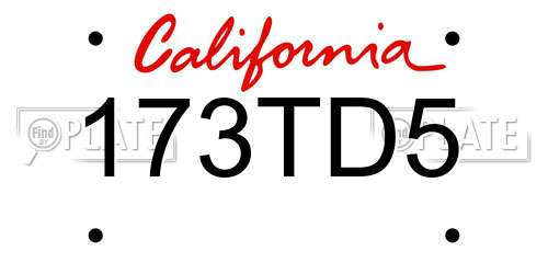 173TD5 California License Plate